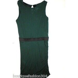 New Womens NWT MNG Mango Dark Green Black Dress Large L Back Color Block Belted